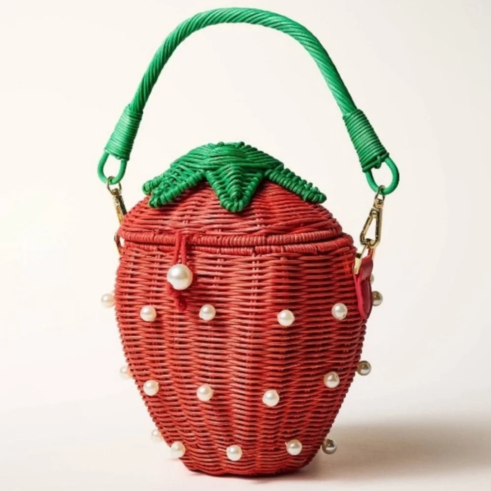KATE SPADE NEW YORK x TARGET Strawberry Basket Bucket Bag NEW Red W Faux Pearls